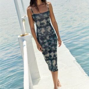 Zara Tie-Dye Midi Dress - Blue and Black